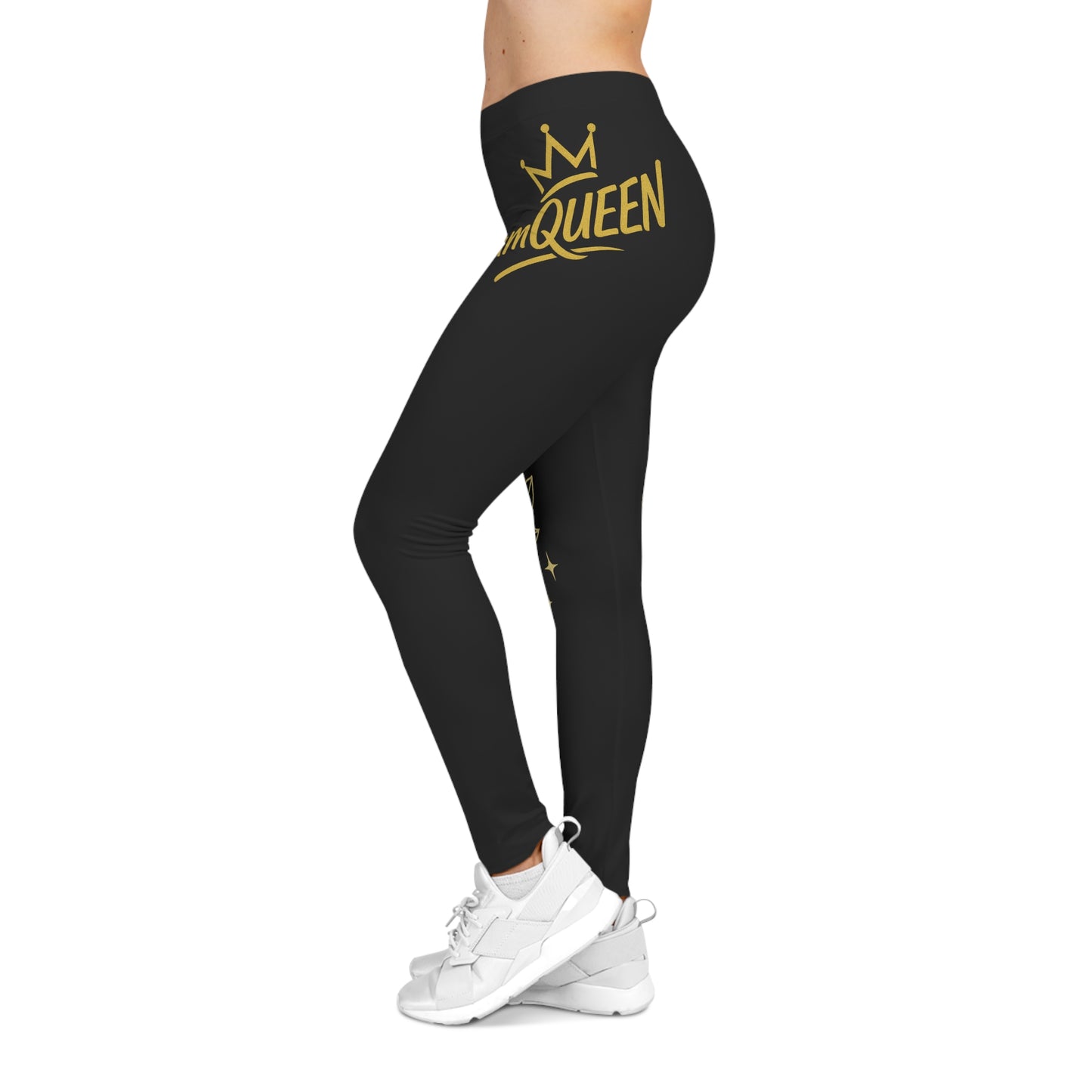 Women's 'iamQUEEN' Black & Gold Floral Leggings