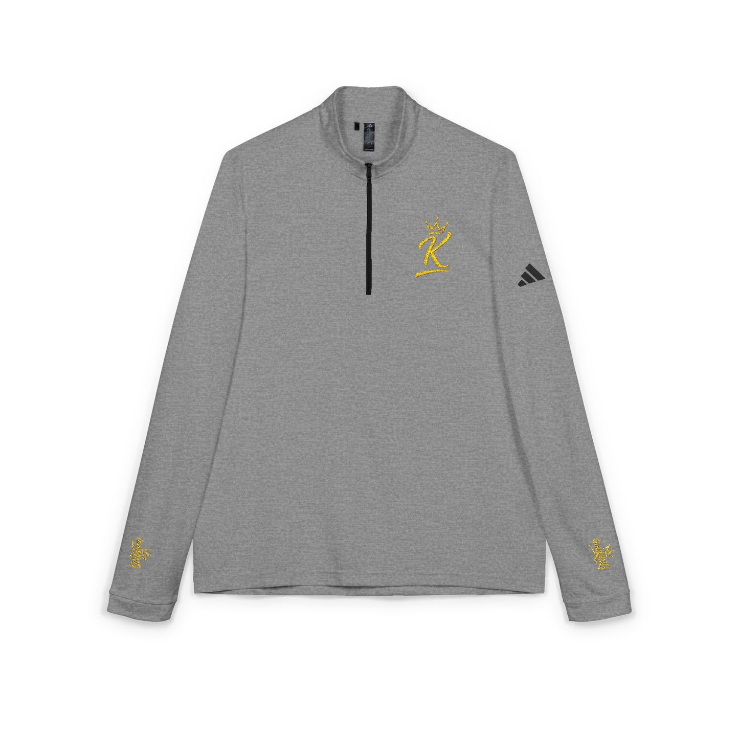 Embroidered adidas® White Quarter-Zip Pullover – Gold Mascot Accent