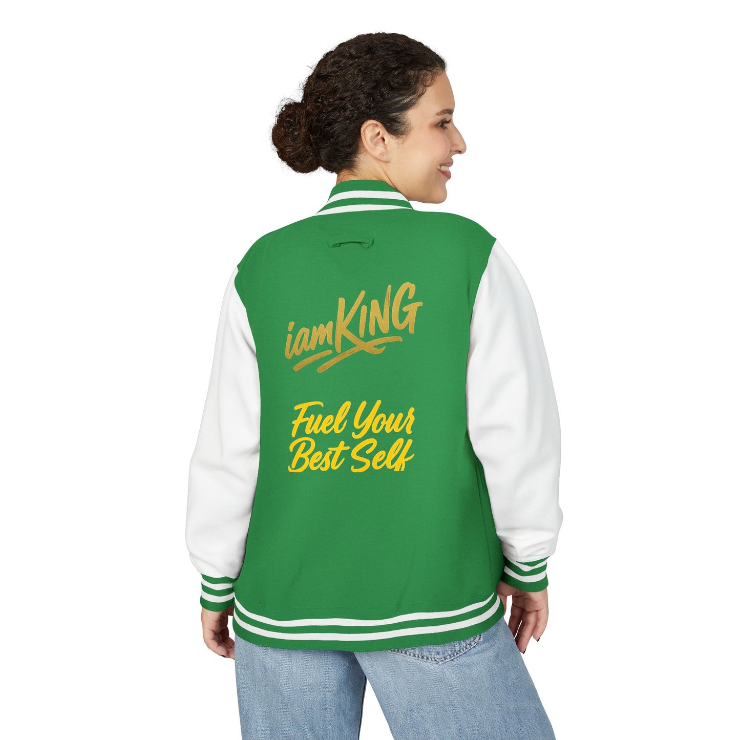 Letterman Jacket - 'iamKing' Gold Varsity Jacket (Fuel Your Best Self)