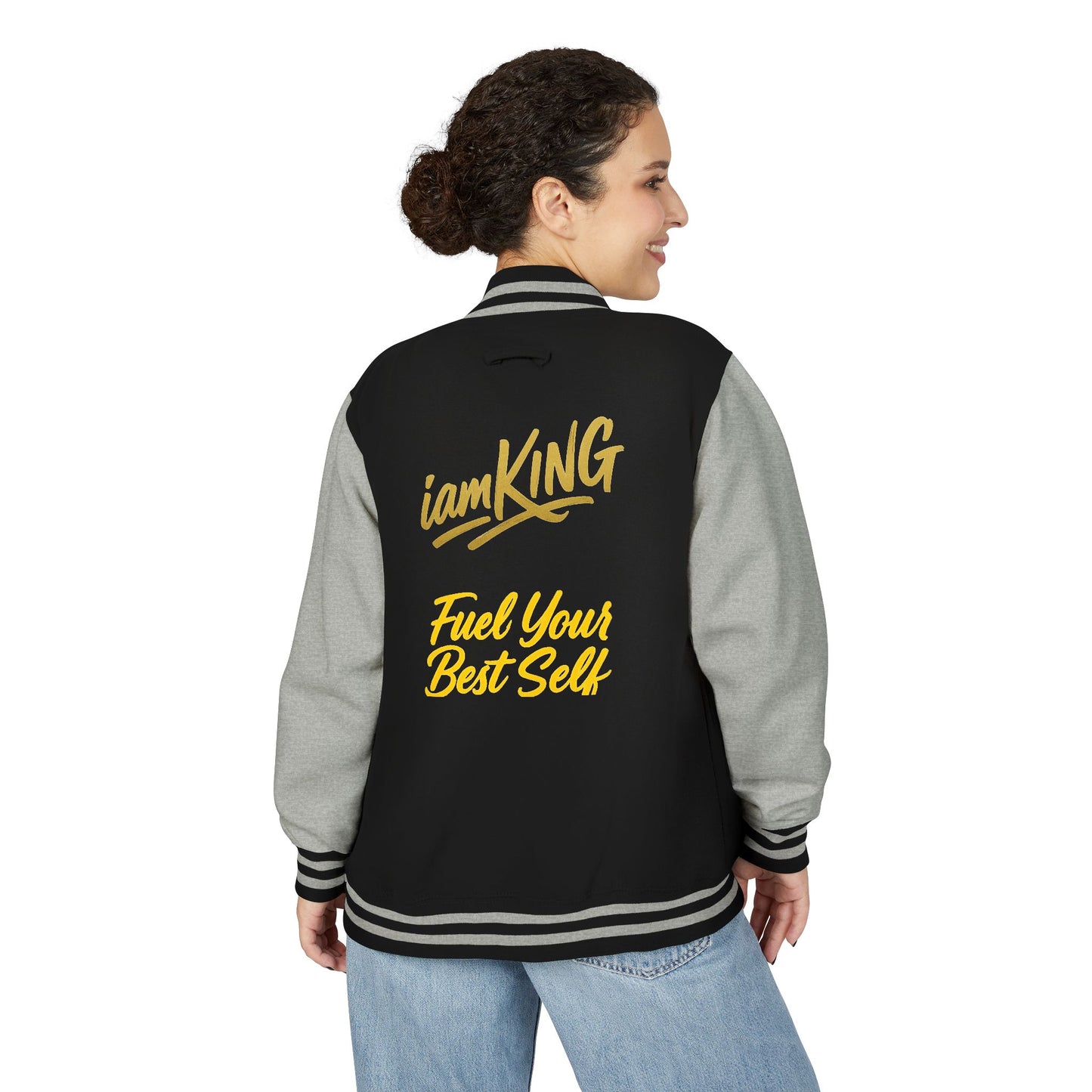 Letterman Jacket - 'iamKing' Gold Varsity Jacket (Fuel Your Best Self)
