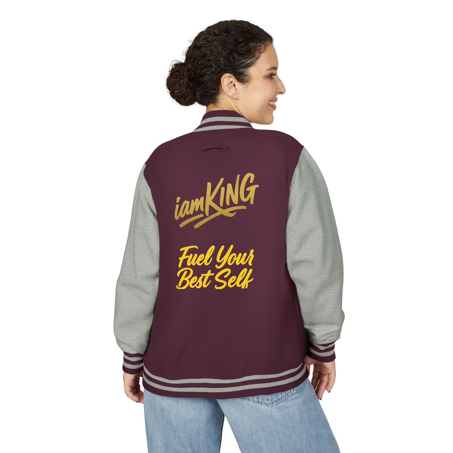 Letterman Jacket - 'iamKing' Gold Varsity Jacket (Fuel Your Best Self)
