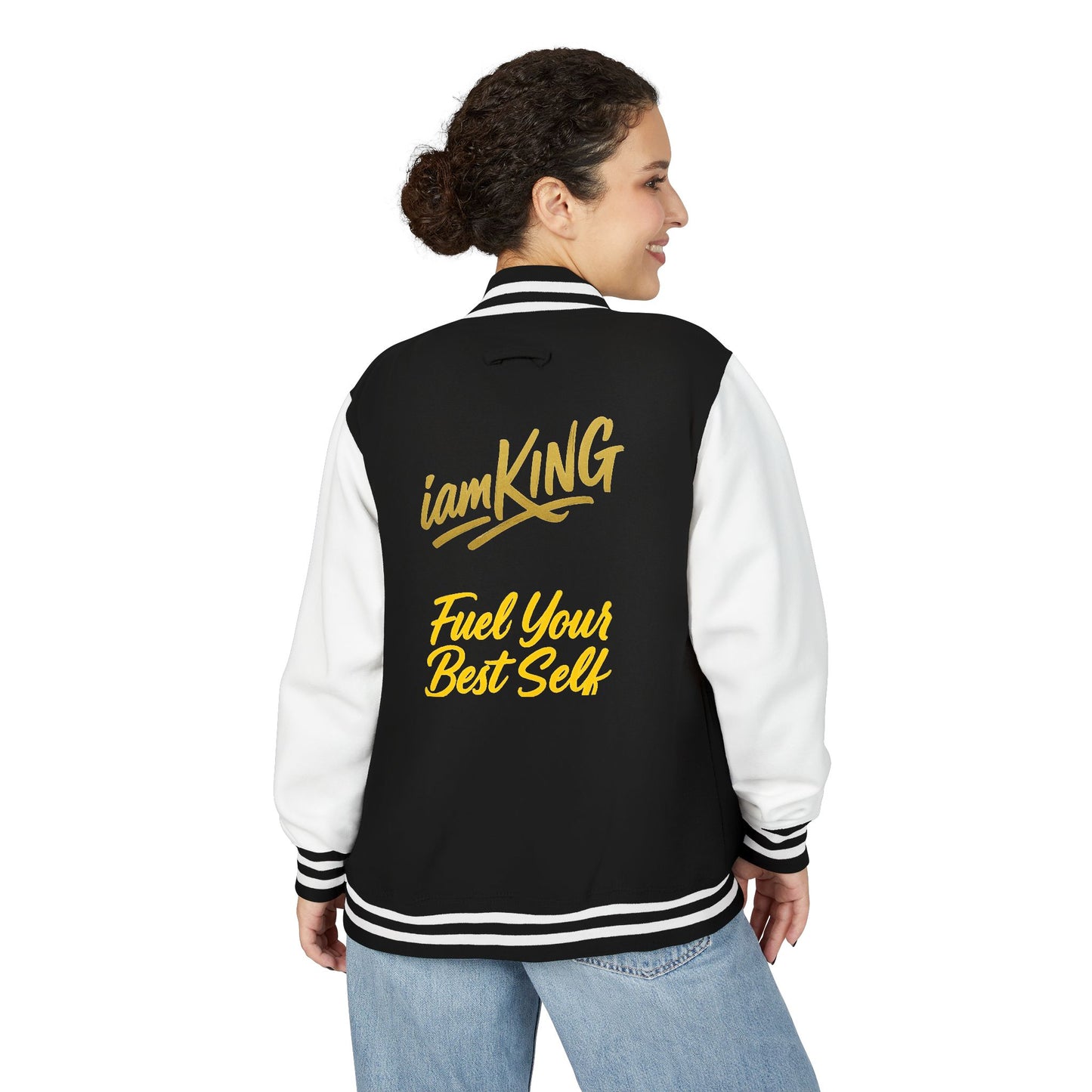 Letterman Jacket - 'iamKing' Gold Varsity Jacket (Fuel Your Best Self)