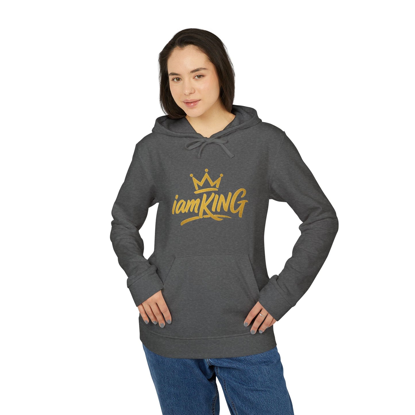 King Graphic Hoodie — "iamKING" Script Logo, Outlift Outlast Outwork Back Design