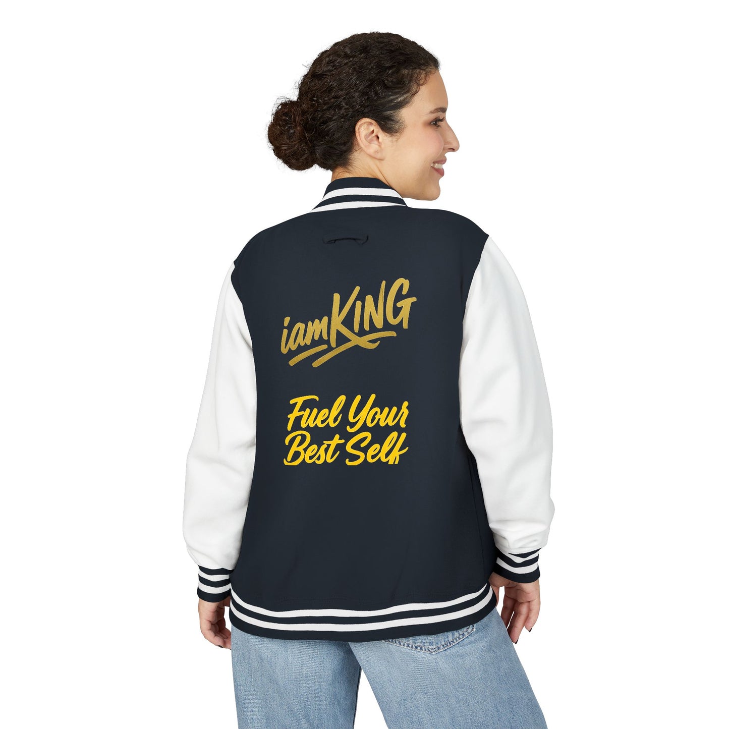 Letterman Jacket - 'iamKing' Gold Varsity Jacket (Fuel Your Best Self)