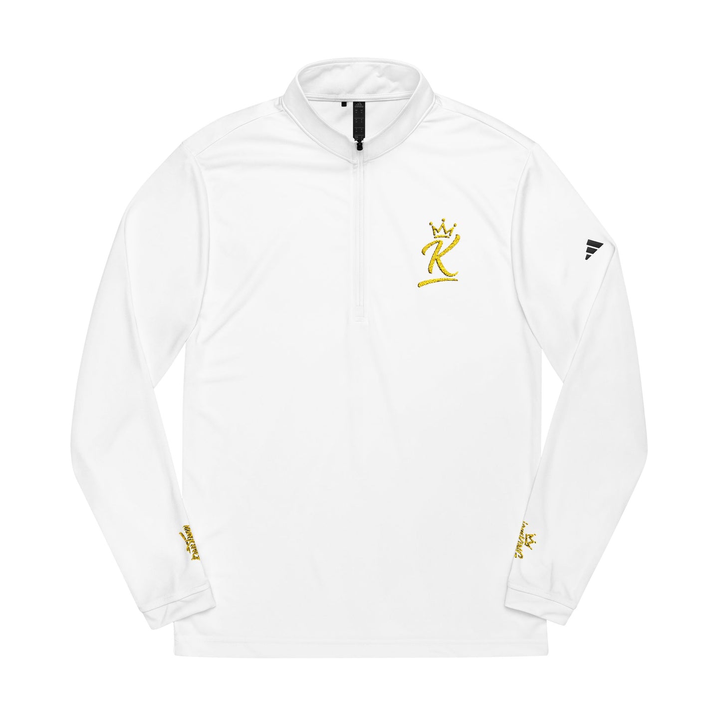 Embroidered adidas® White Quarter-Zip Pullover – Gold Mascot Accent