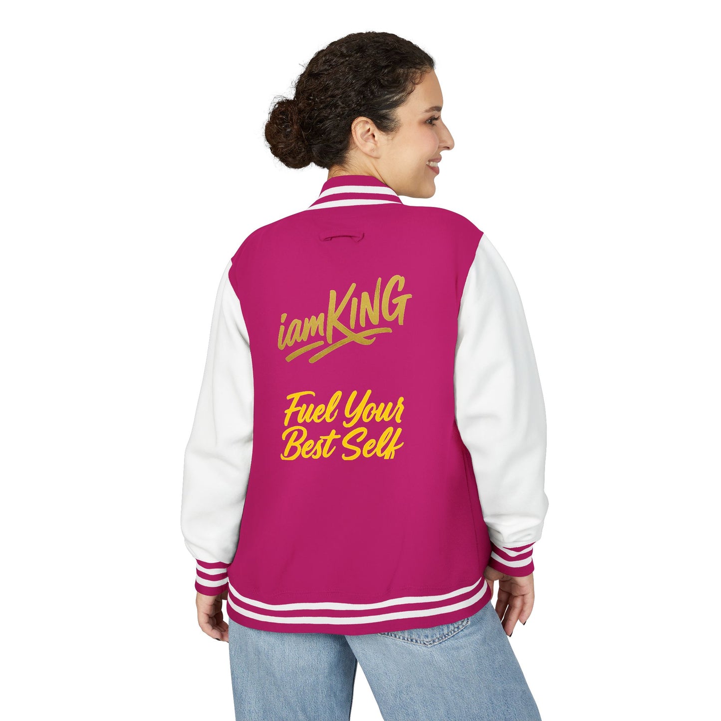 Letterman Jacket - 'iamKing' Gold Varsity Jacket (Fuel Your Best Self)