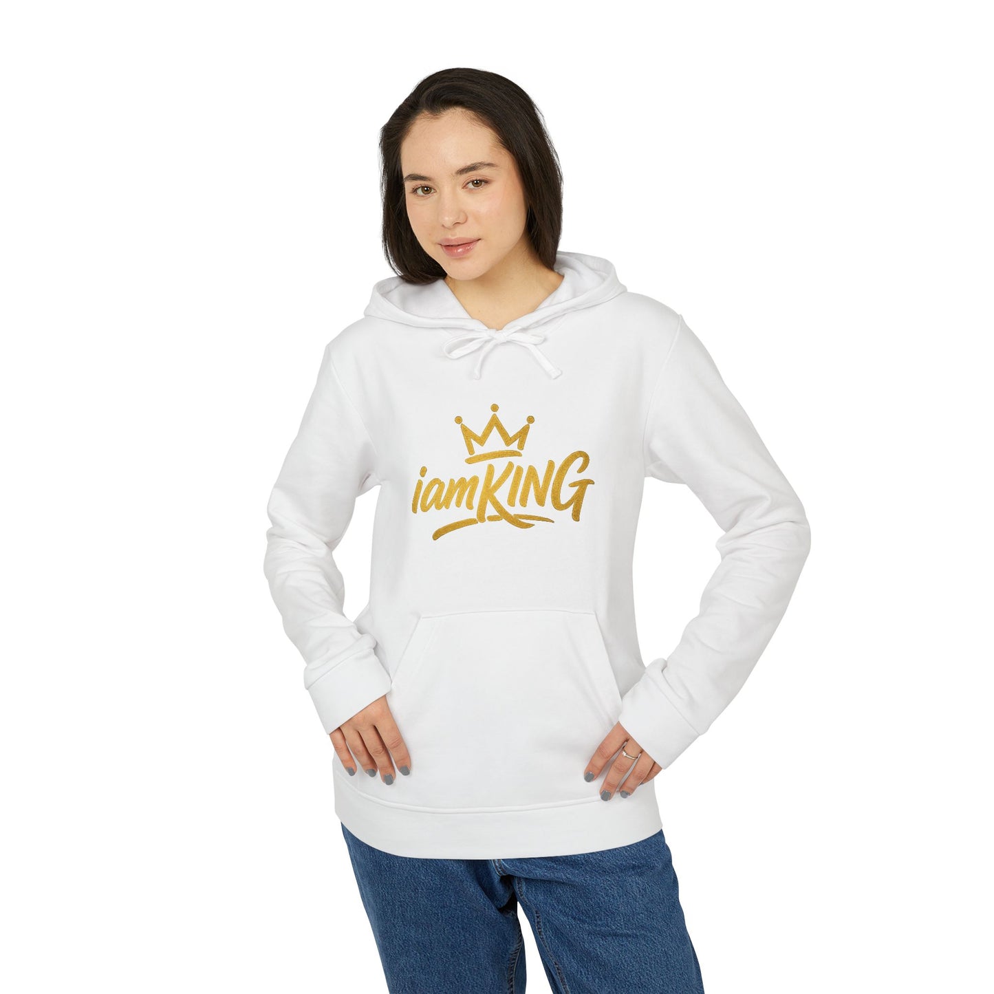 King Graphic Hoodie — "iamKING" Script Logo, Outlift Outlast Outwork Back Design