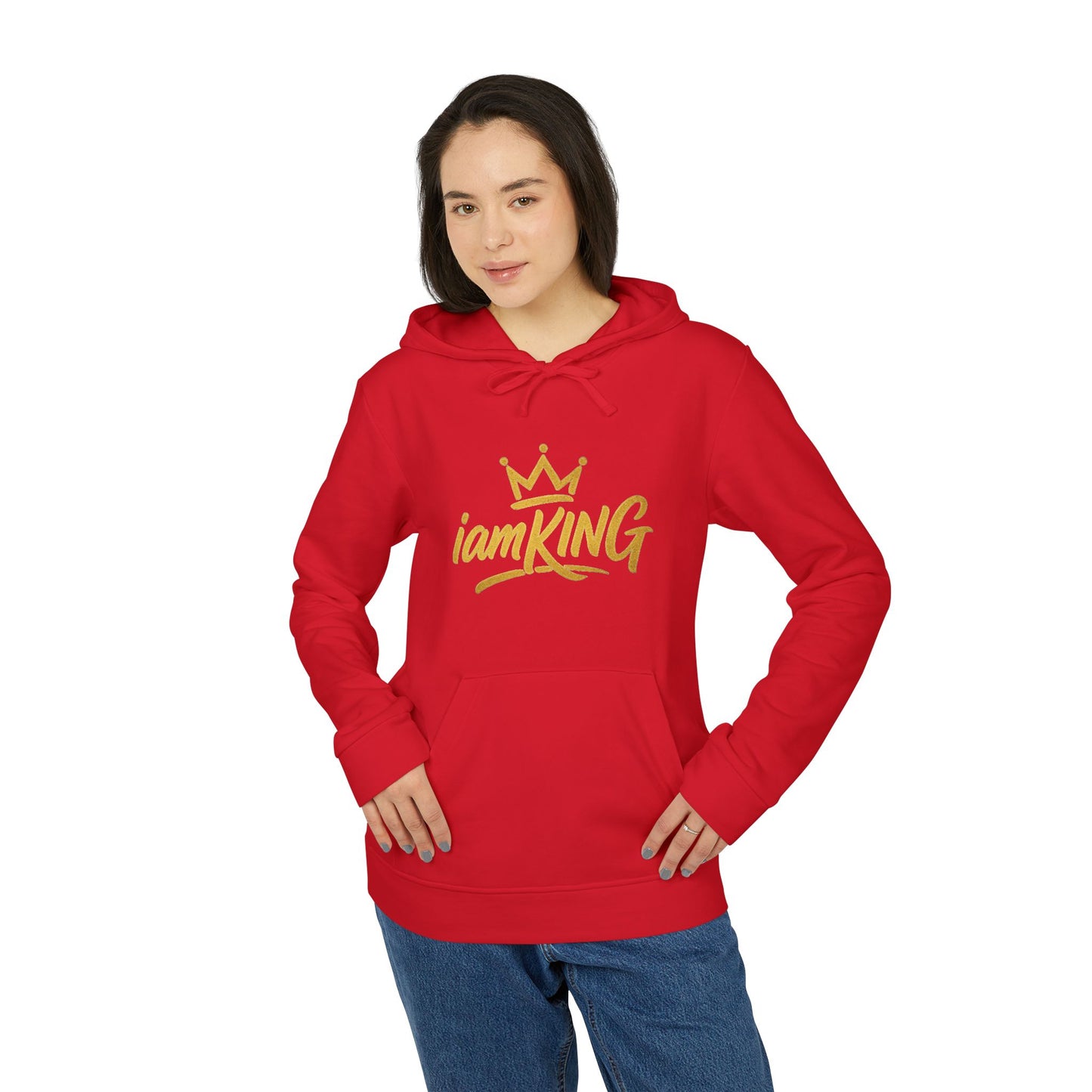 King Graphic Hoodie — "iamKING" Script Logo, Outlift Outlast Outwork Back Design