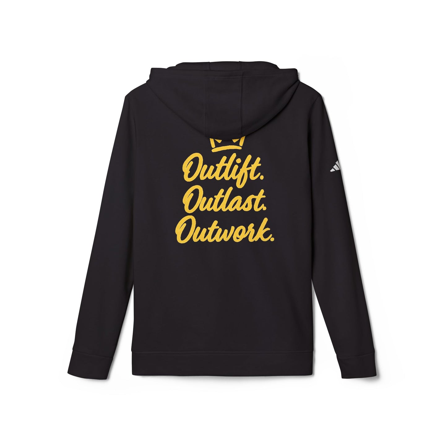 King Graphic Hoodie — "iamKING" Script Logo, Outlift Outlast Outwork Back Design