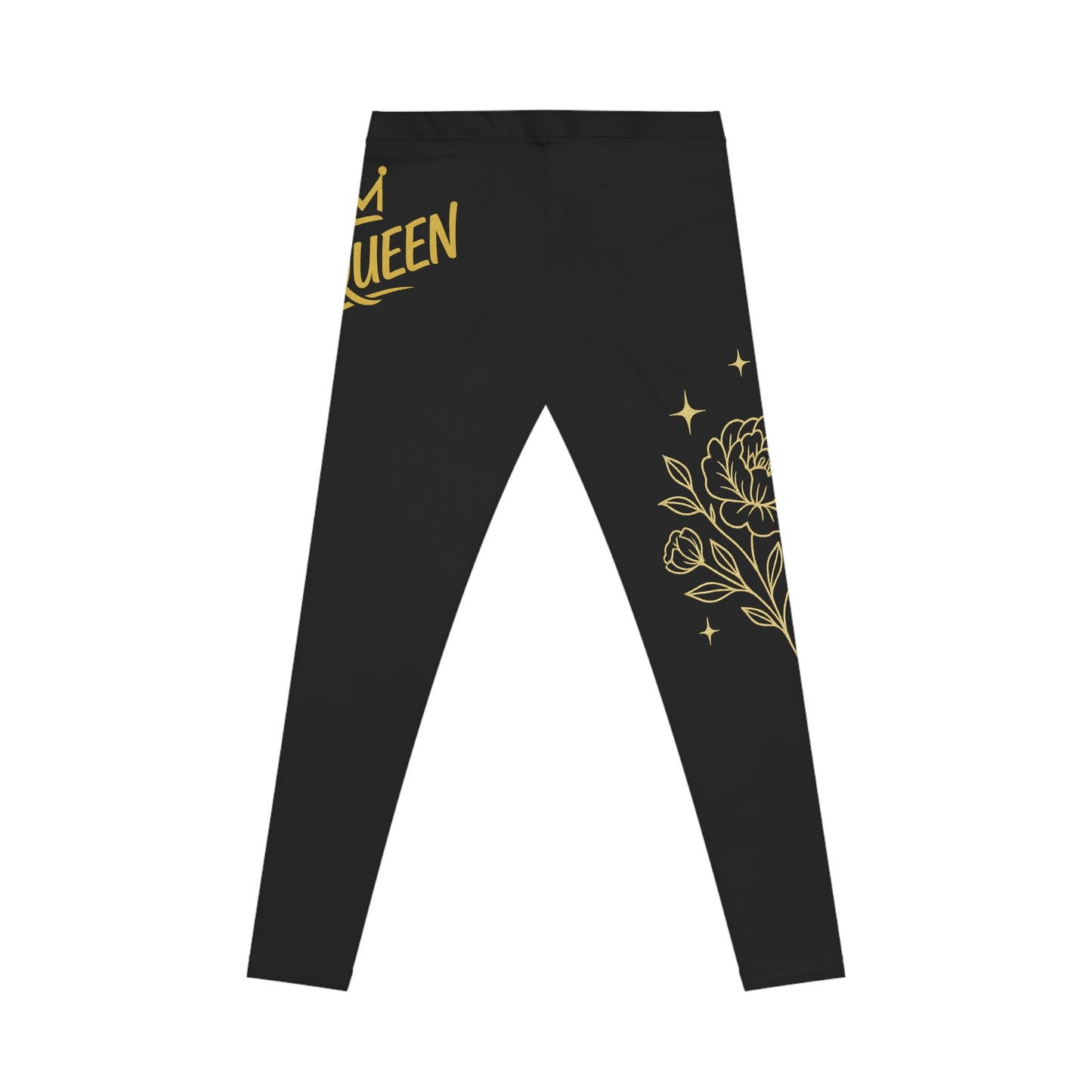 Women's 'iamQUEEN' Black & Gold Floral Leggings