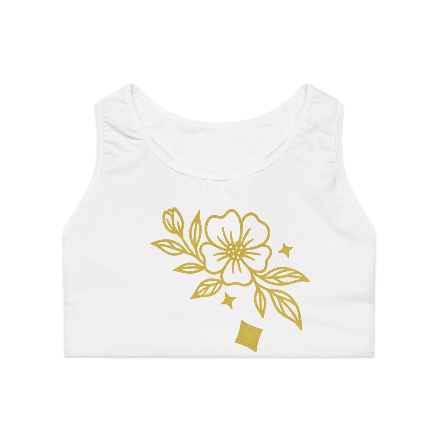 Women’s Floral “iamQUEEN” Sports Bra — Gold Blossom Activewear