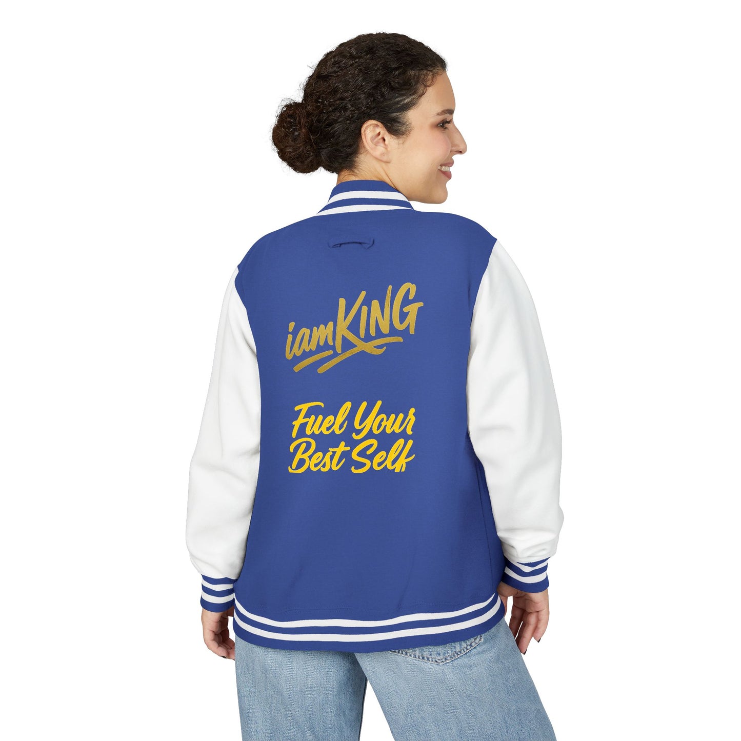 Letterman Jacket - 'iamKing' Gold Varsity Jacket (Fuel Your Best Self)