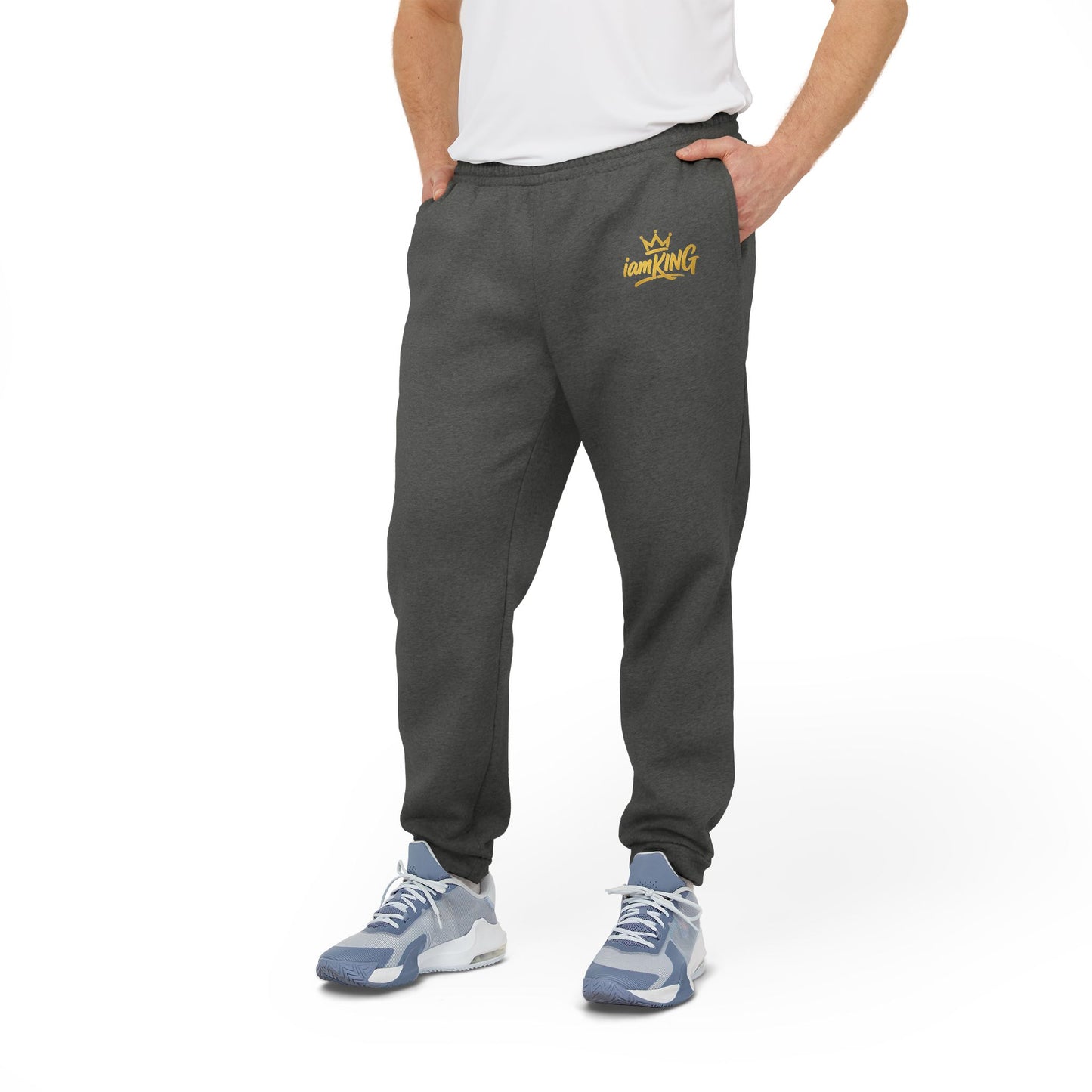 Embroidered Crown Logo Joggers — Charcoal Fleece Sweatpants