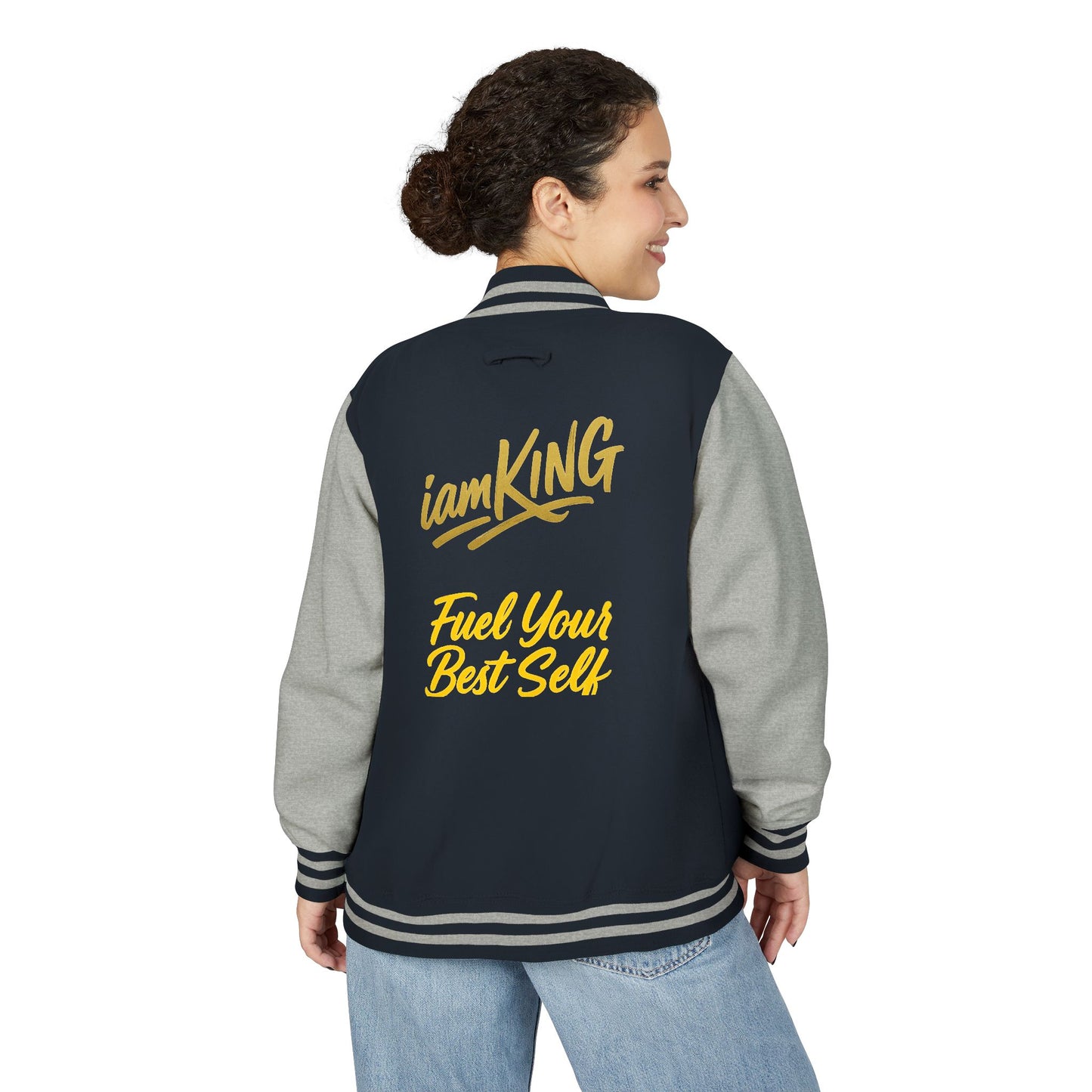 Letterman Jacket - 'iamKing' Gold Varsity Jacket (Fuel Your Best Self)
