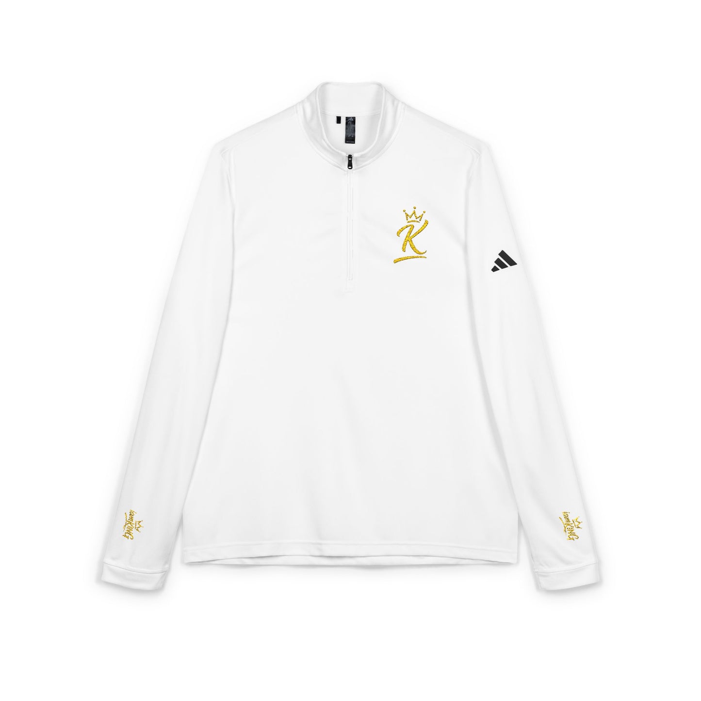 Embroidered adidas® White Quarter-Zip Pullover – Gold Mascot Accent