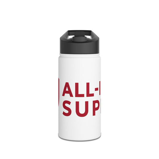 All‑In-1 Supps Stainless Steel Water Bottle — Red Shield Logo