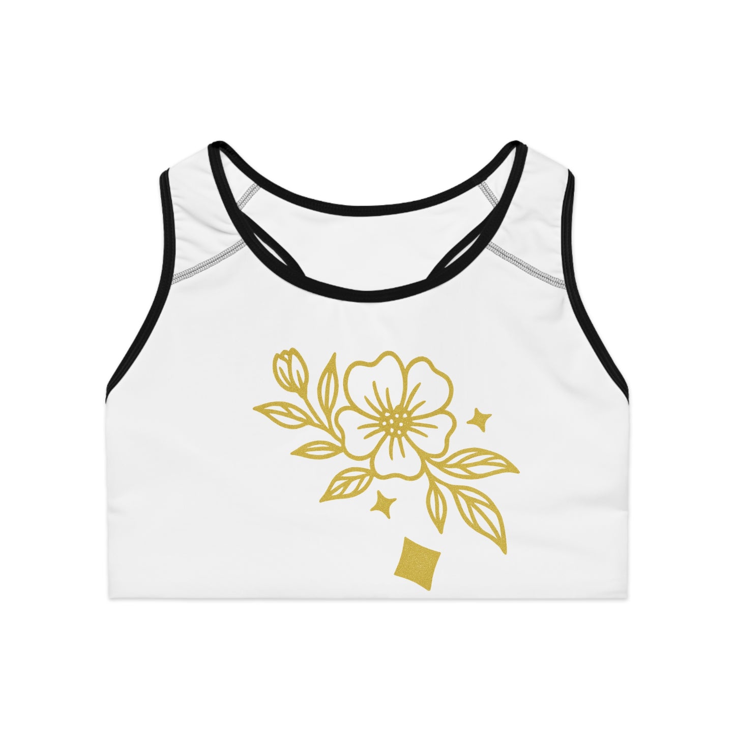 Women’s Floral “iamQUEEN” Sports Bra — Gold Blossom Activewear