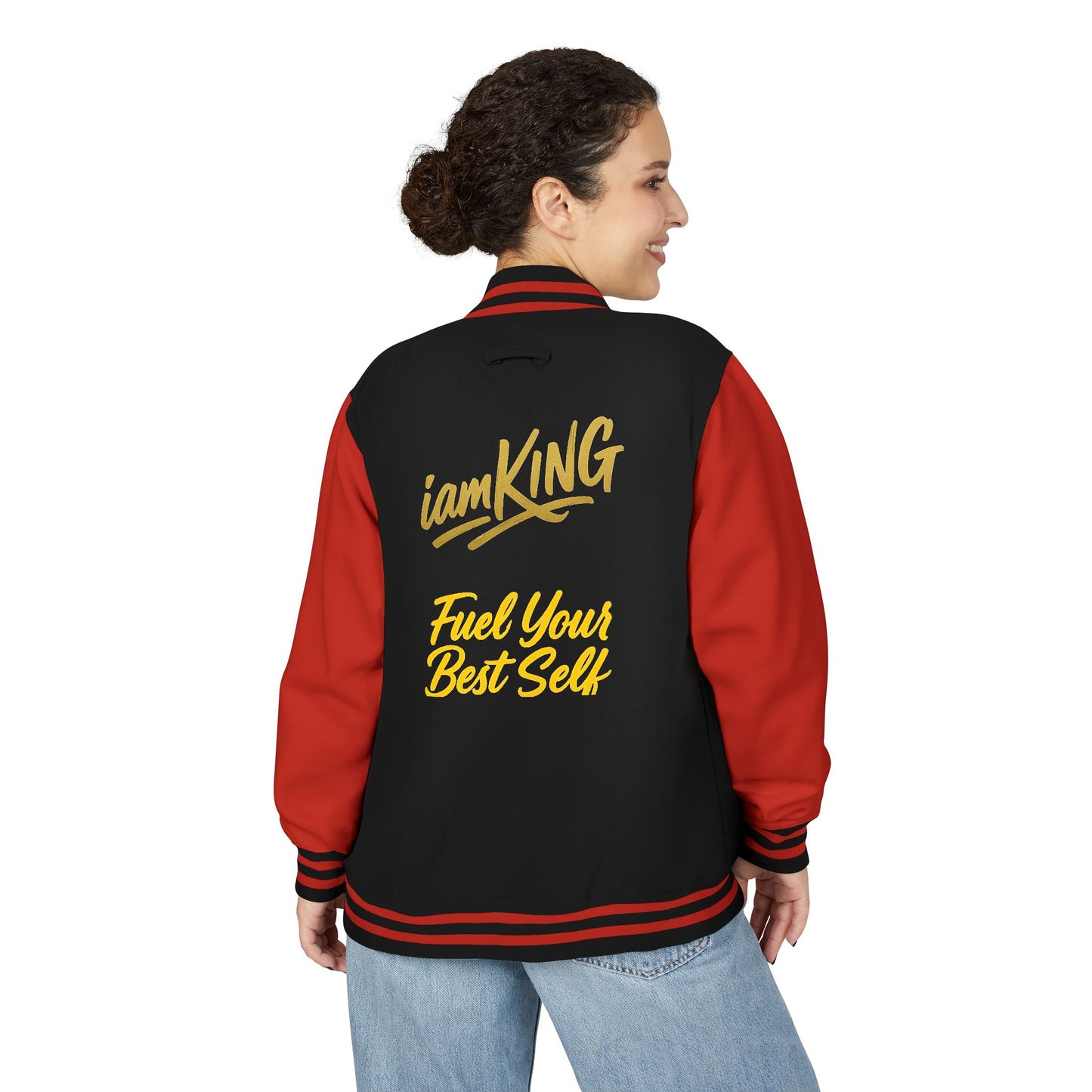 Letterman Jacket - 'iamKing' Gold Varsity Jacket (Fuel Your Best Self)