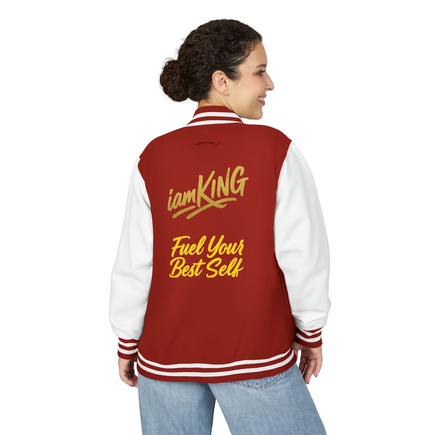 Letterman Jacket - 'iamKing' Gold Varsity Jacket (Fuel Your Best Self)