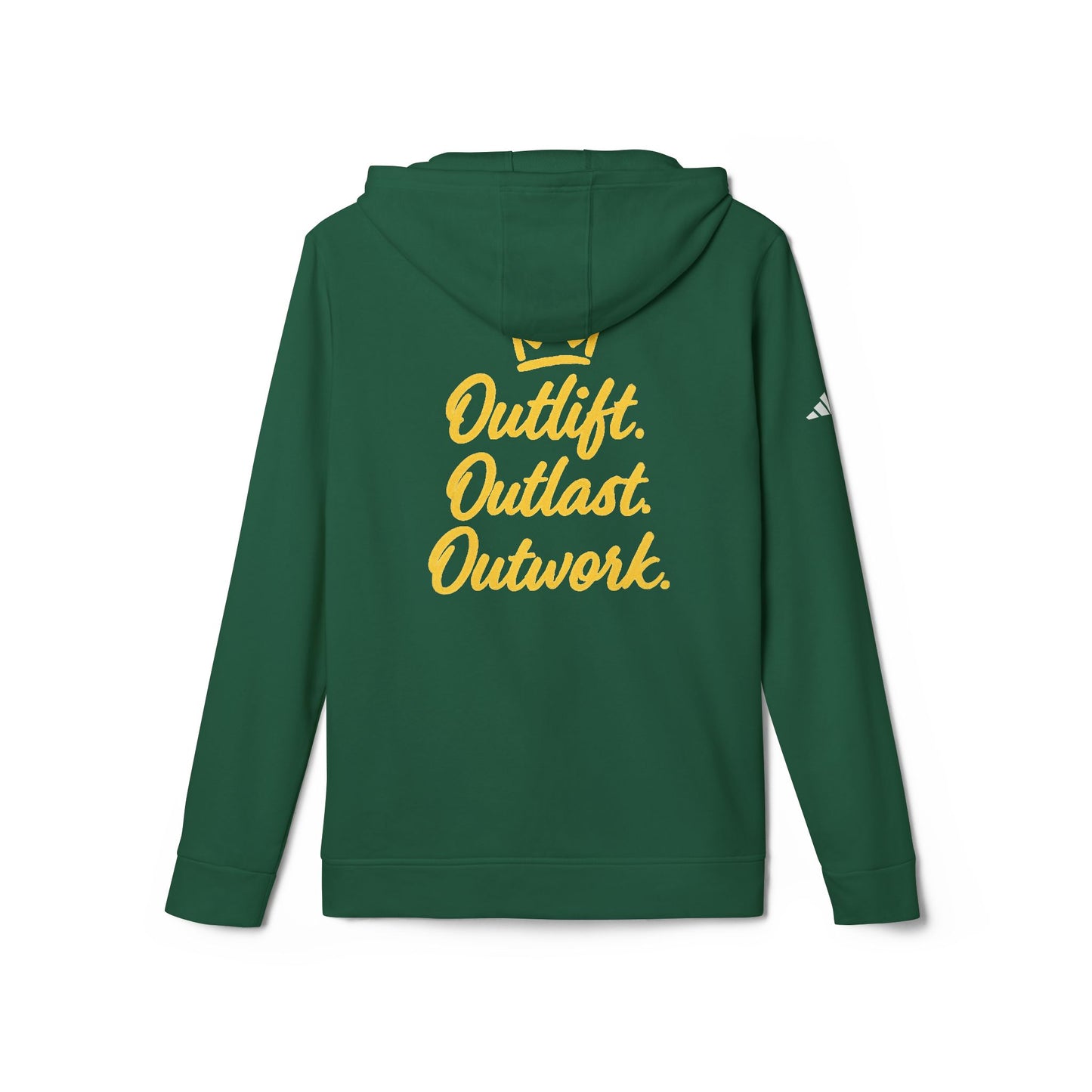 King Graphic Hoodie — "iamKING" Script Logo, Outlift Outlast Outwork Back Design