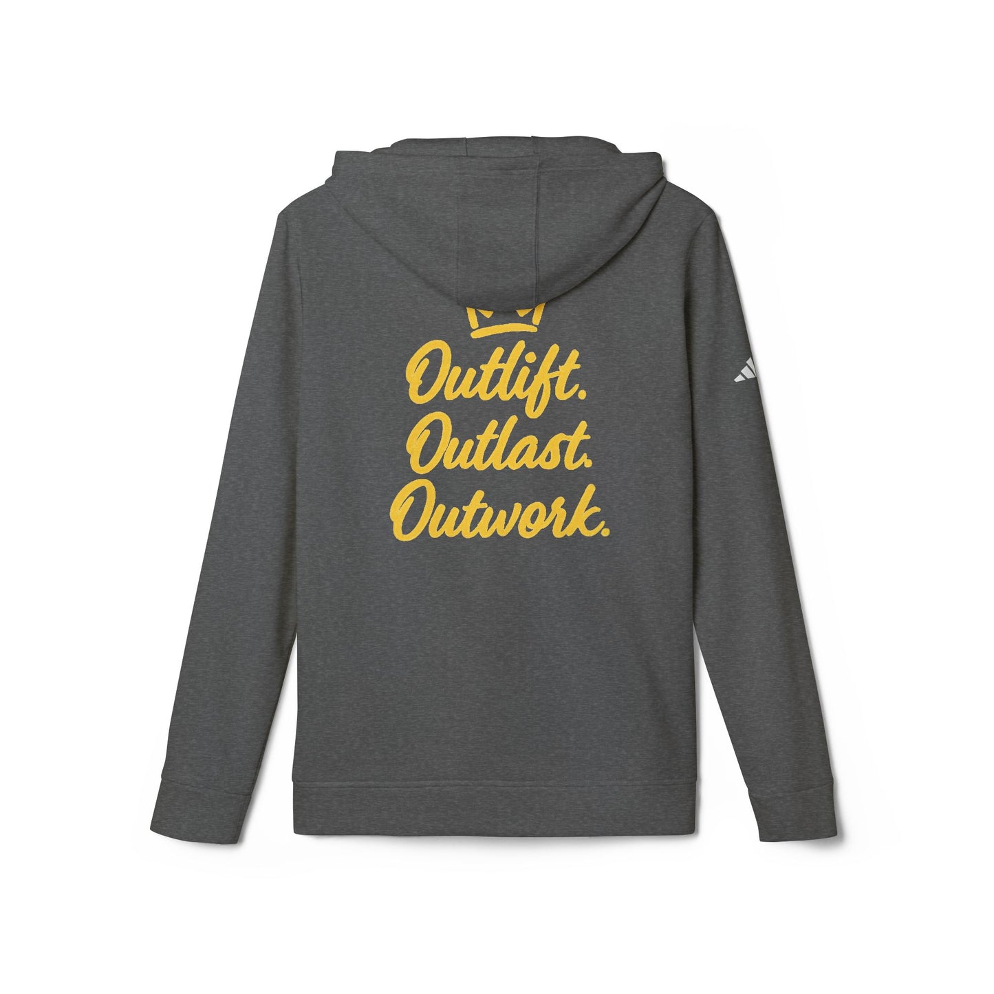 King Graphic Hoodie — "iamKING" Script Logo, Outlift Outlast Outwork Back Design