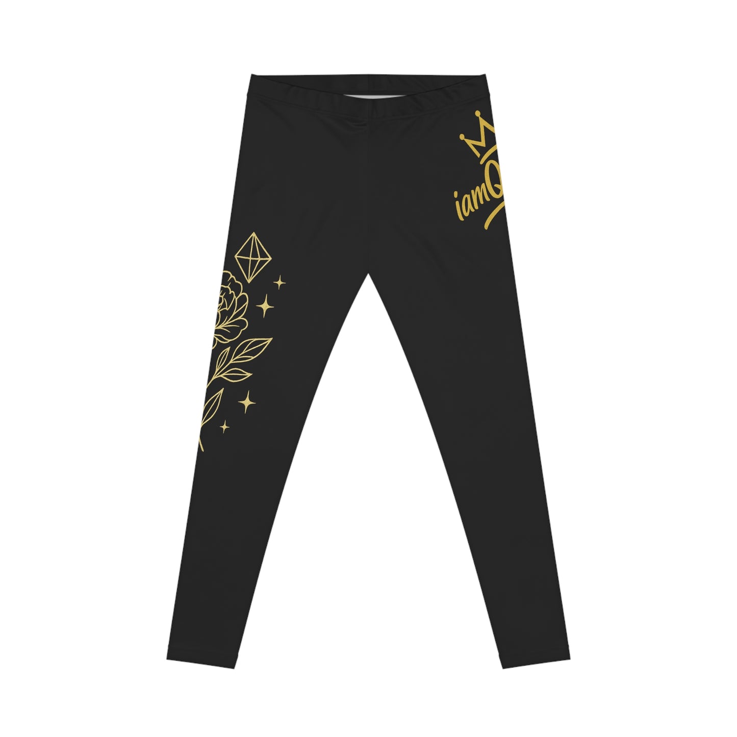 Women's 'iamQUEEN' Black & Gold Floral Leggings